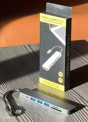 Хаб 7в1 usb ac-500 type-c to rj45+hdmi+2xusb 3.0 xk-ac500-sl xoko серый