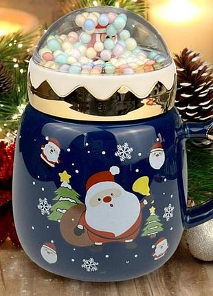 Кружка с крышкой новогодняя santa claus 13660 400 мл синяя