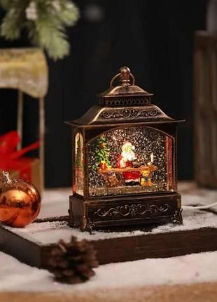 Новогодний ночник винтажный фонарь санта за столом xmas wdl-24072d коричневый
