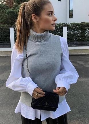 Базовий в'язаний жилет-гольф zara (жилетка з високим горлом), р. s