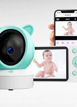Відеоняня c8 з wifi, lcd-монітором 5", full hd, нічний вигляд., датчиком температури та вологості та додатком блакитна з білим