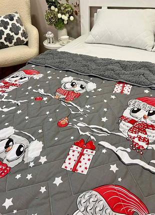 Теплое велюровое покрывало-одеяло детское 150×220 с овчиной