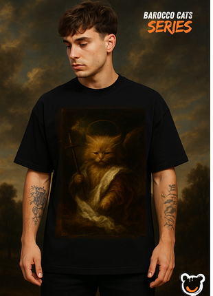 Футболка «barocco saint cat» – black oversize | barocco cats series