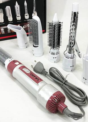 Фен для волос стайлер с насадками gemei gm-4836 7 в 1, фен-стайлер с разными насадками