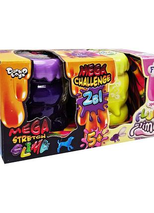 В'язка маса "2 в 1 "mega stretch slime" та "fluffy slime" fls-03-01u укр фіолетово-жовтий