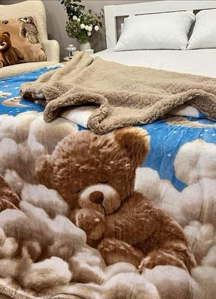 Розкішний двосторонній плед на овчині велюр-вовна зимового типу