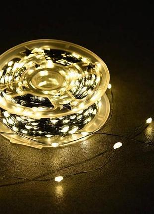 Гірлянда роса мішура пухнаста 20м 600led usb зелений дріт, тепле світло