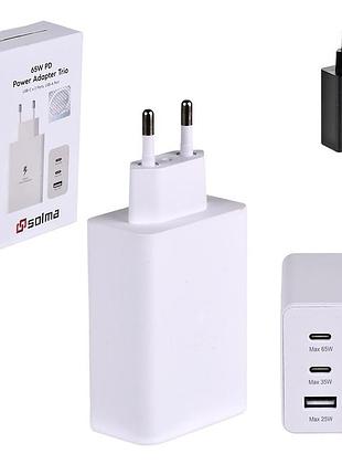 Сетевое зарядное устройство solma pd trio usb-c 65w/usb-c 25w/usb-a 15w