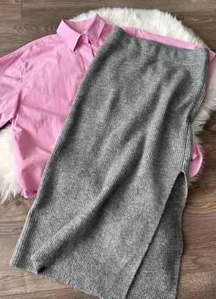 Сіра вʼязана спідниця міді з розрізом asos design, розмір м