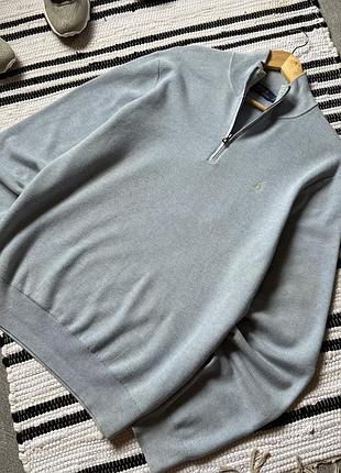 Светр чоловічий  polo ralph lauren оригінал блакитний на модні блискавці 1/4 zip зіп поло ральф бавовняний