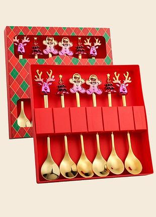 Набір чайних ложок новорічних merry christmas 14743 16.7 см 6 золотистий предметів