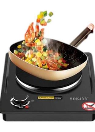 Плита дисковая электрическая одноконфорочная 1500вт sokany sk-07001 черная