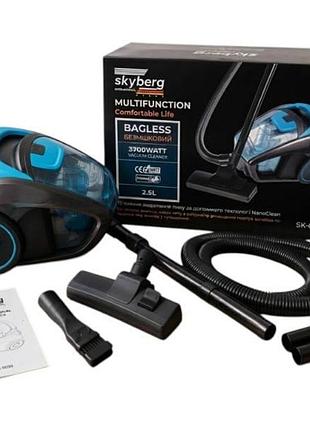Пылесос безмешковый skyberg sk-0030 3700 вт контейнер 2.5л чёрный с синим