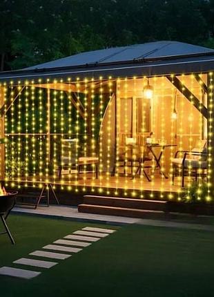 Гірлянда штора вулична 3*2м 180led із сонячною панеллю lu997