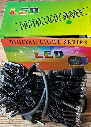Гірлянда вулична лінійна 8м 80led 220v wire still 4284 and 8-10 чорний дріт, зелене світло