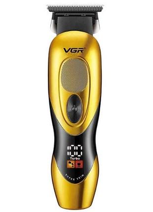 Триммер аккумуляторный с led-дисплеем и сменными насадками vgr v-227 gold золотой