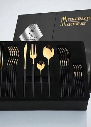 Набір столового приладдя 24 предметів knife and fork and 5326 чорний із золотим