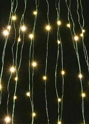 Гирлянда конский хвост фейерверк роса 20*3м 1800 led зеленая проволока, теплый свет