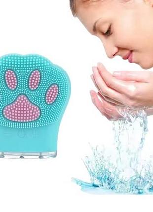Щетка вибрационная аккумуляторная для лица лапка paw washer голубая