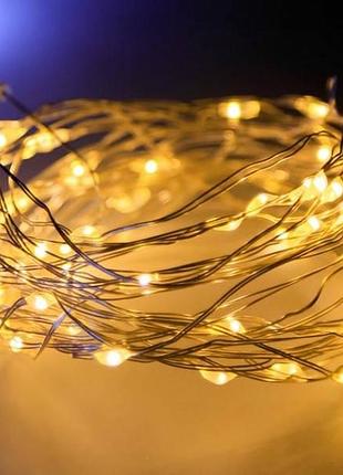 Гірлянда 50led 5м на батарейках + usb теплий білий
