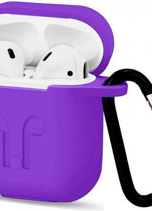 Чохол для airpods силіконовий з карабіном фіолетовий