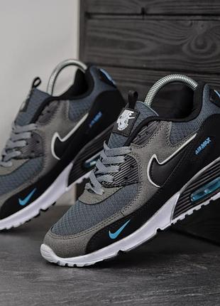Мужские кроссовки кожаные nike air max 90 черные стильные комфортные кроссы из кожи найк аир макс повседневная легкая обувь на лет
