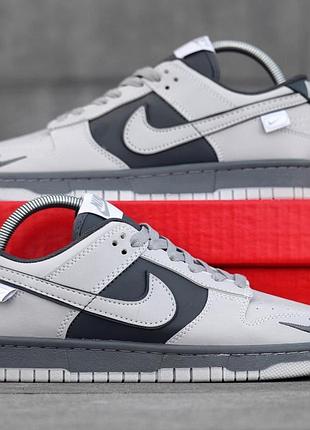 Мужские кроссовки из кожи nike dunk low серые удобные кожаные кроссы с перфорацией стильные для повседневной носки найк данк лоу