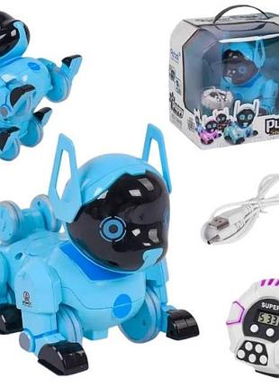 Робот-щенок интерактивный smart puppy z105 с сенсорным управлением, звуком и подсветкой голубой