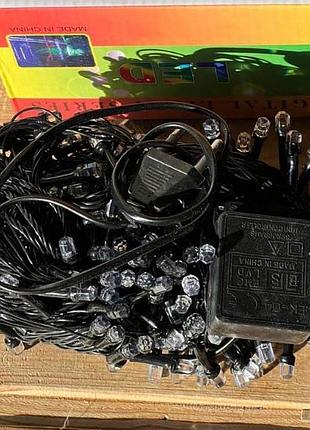 Гірлянда вулична лінійна 220v 200led 20м 4554 and 91-10 чорний дріт, мультиколор