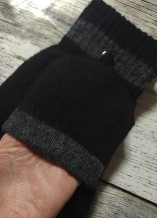 Перчатки-варежки митенки шерстяные мужские чоловічі без пальцев с рукавицей чёрные серые2 фото