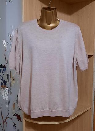 Джемпер country collection з коротким рукавом екстратонка мериносовп вовна р. l-xl бежевий