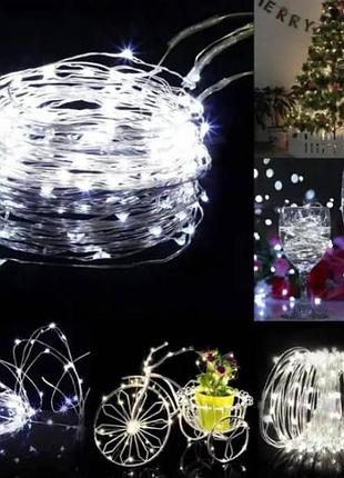 Гирлянда роса серебряная проволока usb с пультом д/у 50м 500led белый