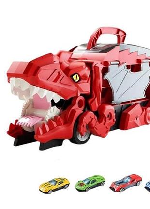 Набір трейлер динозавр + 4 машинки dino truck ym 333-2 червоний