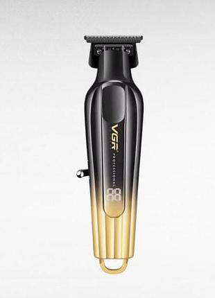 Триммер аккумуляторный с led-дисплеем и 5 сменными насадками vgr v-935 gold черная с золотым