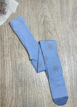 Дитячі демісезонні колготи для дівчинки 122 см primark блакитні з сніжинками