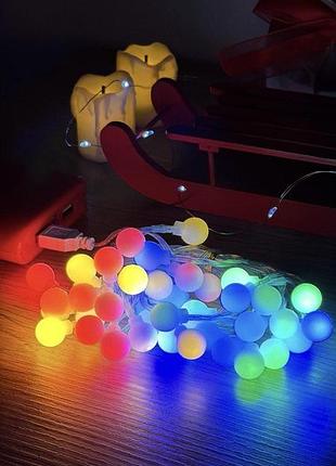 Гірлянда з шариками 6 м 40 led, новорічна ретро шарики гірлянда на usb різнокольорова