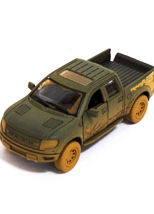 Дитяча модель машинки пікап ford f-150 svt raptor-supercrew muddy kinsmart kt5365wy інерційна, 1:46 dark-green