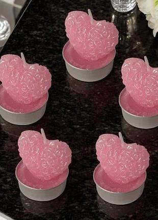 Свеча сердце рельефное в цветах 3,5см 25-860 розовое