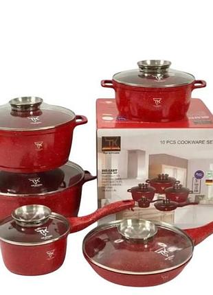 Набір посуду з гранітним покриттям антипригарним 12 предметів top kitchen tk-00020 червоний
