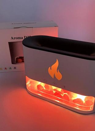 Лампа увлажнитель воздуха docsal flame 3 в 1 с соляными камнями, портативный увлажнитель лампа белая