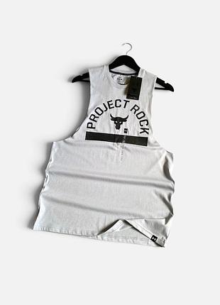 Under armour project rock gym tank оригінал нова чоловіча майка футболка спортивна в зал для зала спортзала качалки проджект рок сіра