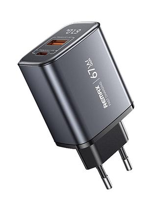 Сетевое зарядное устройство remax u2-ac67w 67w gan, usb type-c + usb-a, цифровой дисплей