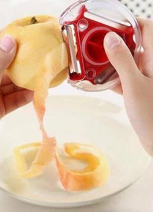 Універсальна овочерізка тристороння для нарізки соломкою rotary multifunctional peeler червона