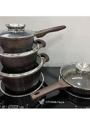Набір гранітного посуду 7 предметів higher+kitchen hk-315 коричневий