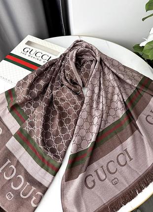 Палантин шарф gucci двусторонний коричневый есть