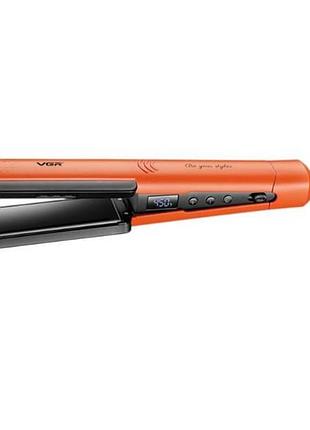 Плойка-утюжек для укладки волос с керамическим покрытием 100-230°c, 70w, led vgr v-550 orange оранжевая