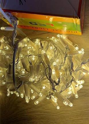Гірлянда-штора вулична 3*3м 300led 4488 and 11-5 білий провід, тепле світло