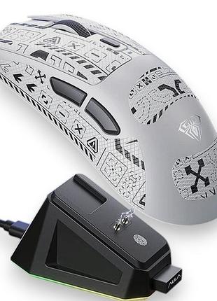 Мышь беспроводная игровая aula sc380 print, 12000 dpi 2,4g+bluetooth white