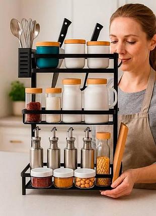 Полка-стеллаж кухонная 3-хуровневая разборная kitchen shelf 60*30см and 228 черная