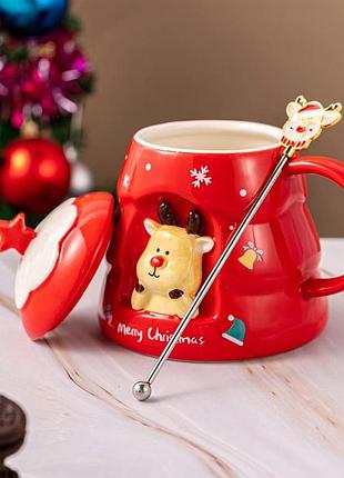 Кружка с крышкой новогодняя merry christmas 13665 400 мл красная